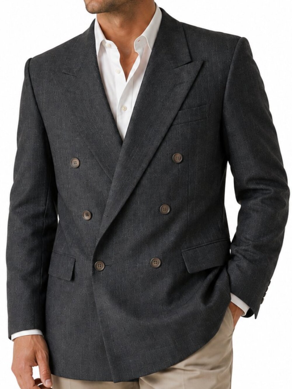 Vintage AQUASCUTUM OF LONDON Double Breasted Gray 100% Wool Blazer Jacket